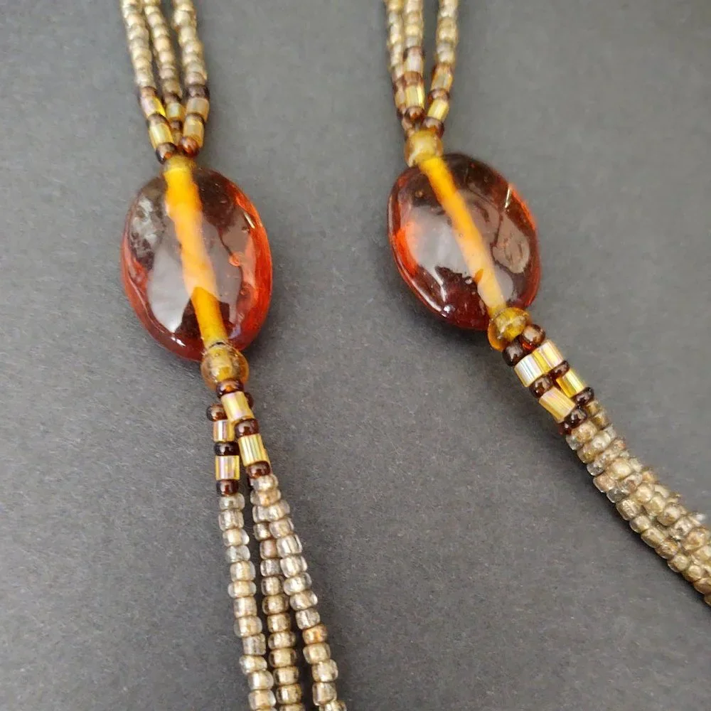 Long vintage glass and seed bead necklace